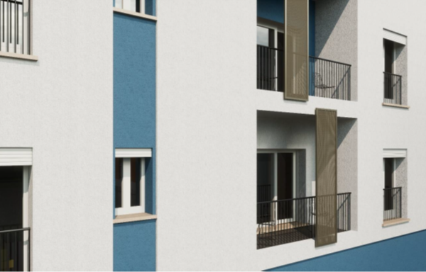 Estratto di render con particolare di risultato finale su facciata