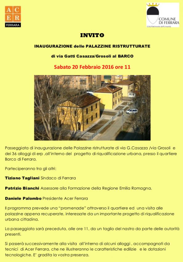 Inaugurazione delle palazzine ristrutturate in via Gatti Casazza/Grosoli - Barco