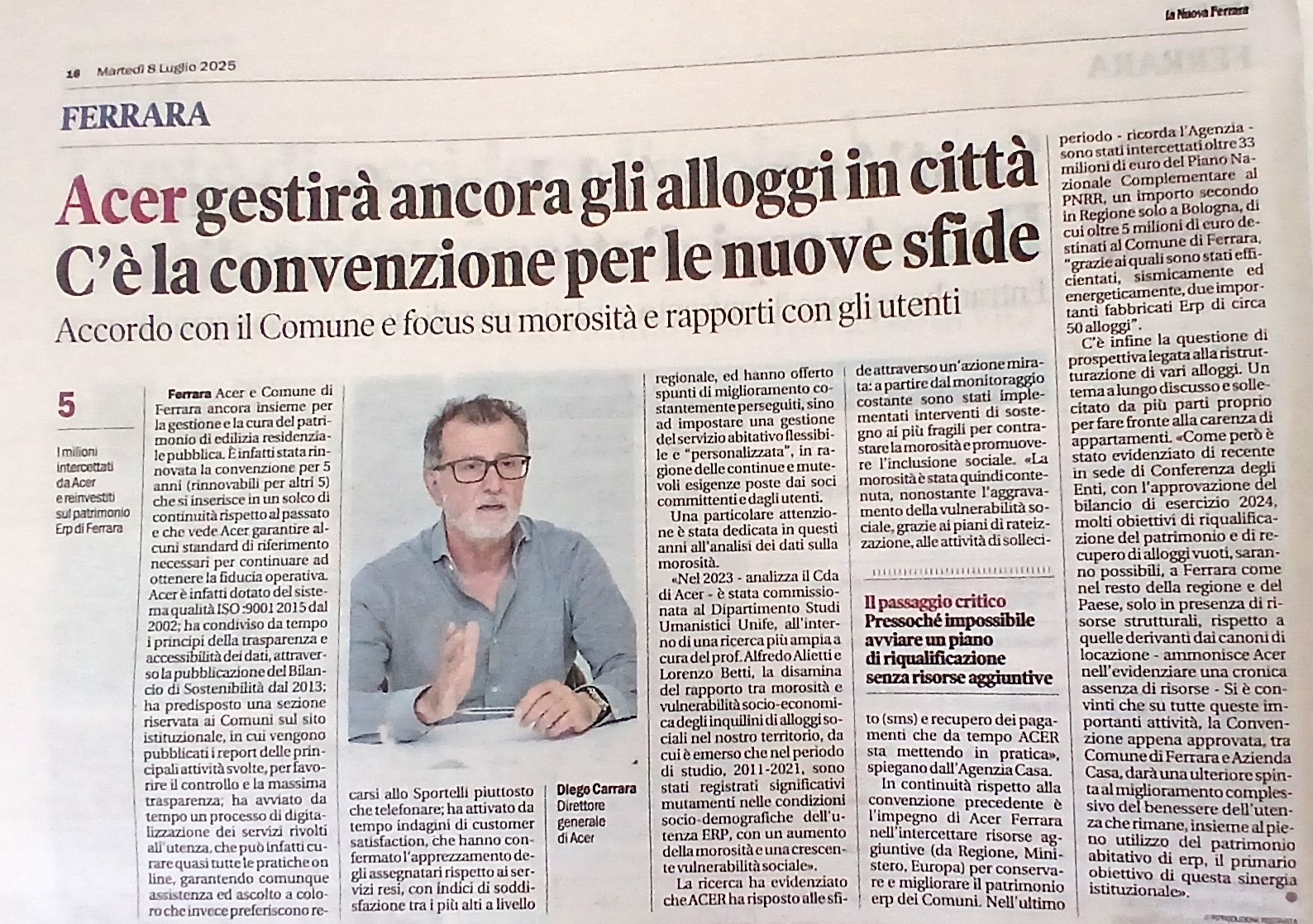 acer gestirà ancora gli alloggi in città - c'è la convenzione per le nuove sfide