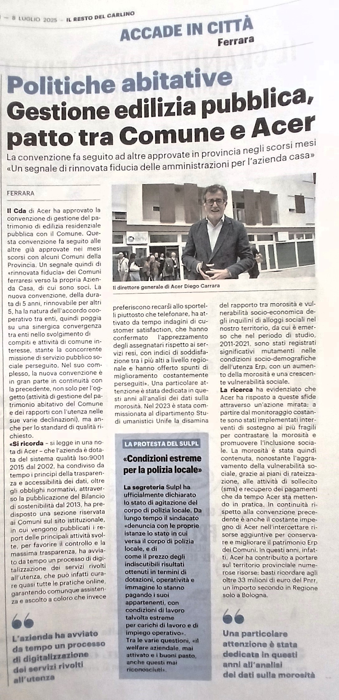 gestione edilizia pubblica - patto tra comune e acer